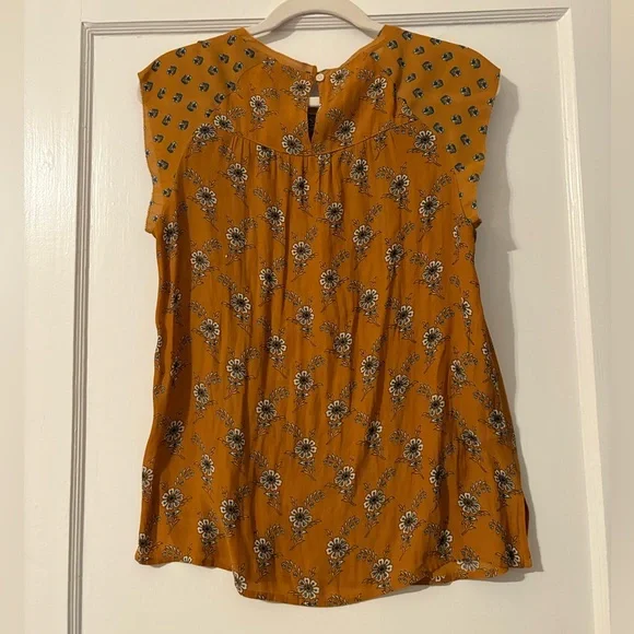 Floral Mustard Orange Top LOFT Size Small - Picture 2 of 4
